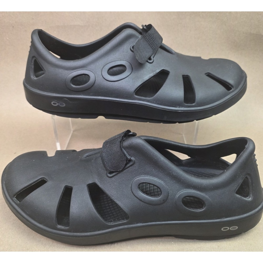 Oofos Oocandoo (Sz 12) Sandals Mens Black Strap Comfort Fisherman Recovery Shoe